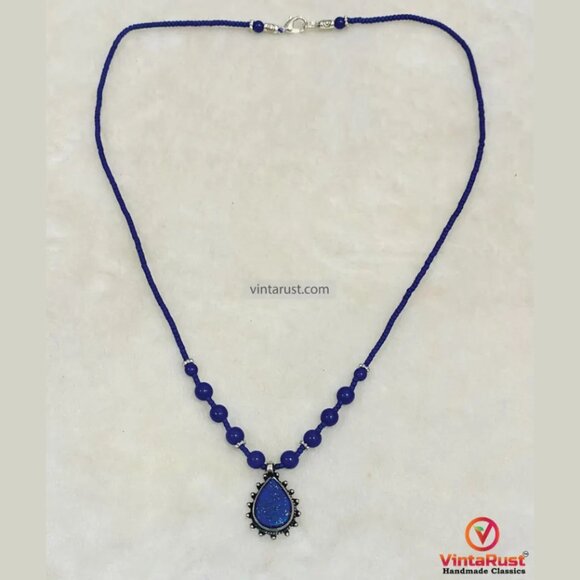 Lapis Lazuli Beaded Pendant Necklace: Handmade Gemstone Jewelry - Picture 2 of 4